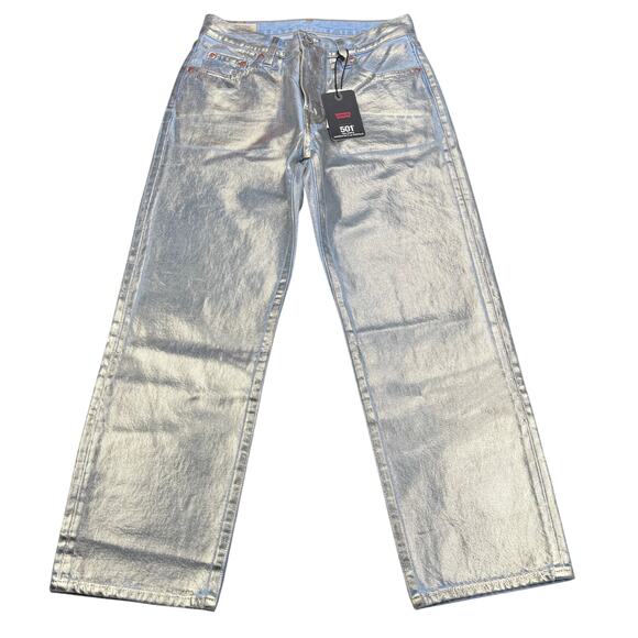 NWT LEVI'S Premium 501 90s Ankle Straight Jeans Size 25 Coated Optical Illusion - Picture 4 of 11